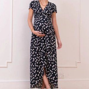 Seraphine maternity wrap dress.  Navy with white flowers